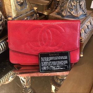 Authentic red Chanel wallet CC bag WOC clutch